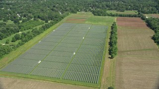 4.8K aerial stock footage of solar panels and farm fields in Lawrenceville, New Jersey Aerial Stock Footage | AX82_084