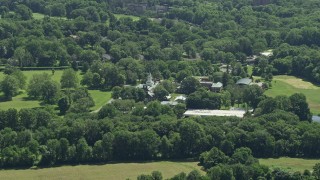 AX82_089 - 4.8K aerial stock footage approaching Institute for Advanced Study, Princeton, New Jersey