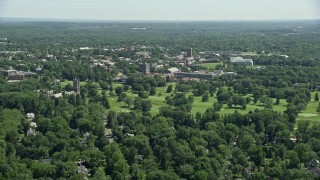 4.8K aerial stock footage approaching Princeton University buildings, New Jersey Aerial Stock Footage | AX82_090