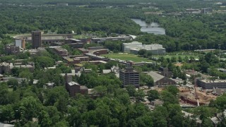 4.8K aerial stock footage of Poe Field and Roberts Stadium at Princeton University, New Jersey Aerial Stock Footage | AX83_018