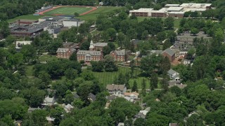 AX83_029 - 4.8K aerial stock footage of Westminster Choir College in Princeton, New Jersey