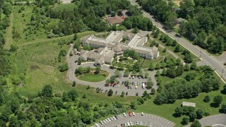 4.8K aerial stock footage approaching an assisted living facility in Somerset, New Jersey Aerial Stock Footage | AX83_045