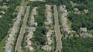 4.8K aerial stock footage approaching and flying over upscale homes in Somerset, New Jersey Aerial Stock Footage | AX83_047