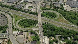 4.8K aerial stock footage of light traffic on a suburban highway, Piscataway Township, New Jersey Aerial Stock Footage | AX83_053