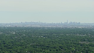 4.8K aerial stock footage of a distant view of Lower and Midtown Manhattan, New York seen from New Jersey  Aerial Stock Footage | AX83_062