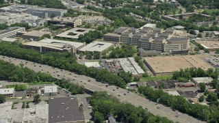 AX83_069 - 4.8K aerial stock footage approaching Merck Research Laboratories in Kenilworth, New Jersey