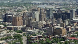 AX83_078E - 4.8K aerial stock footage of Downtown Newark high-rises and skyscrapers, New Jersey