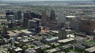 4.8K aerial stock footage of Downtown Newark skyscrapers and high-rise buildings, New Jersey Aerial Stock Footage | AX83_080E