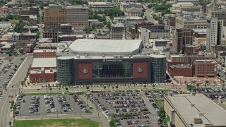 4.8K aerial stock footage of Prudential Center arena in Downtown Newark, New Jeresy Aerial Stock Footage | AX83_086