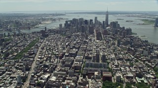 4.8K aerial stock footage approaching Lower Manhattan from Midtown, New York City Aerial Stock Footage | AX83_124E