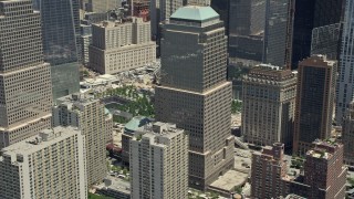 4.8K aerial stock footage of One World Financial Center, Lower Manhattan, New York City Aerial Stock Footage | AX83_160