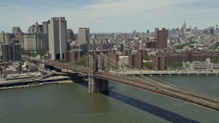 4.8K aerial stock footage of Brooklyn Bridge in Lower Manhattan, New York City Aerial Stock Footage | AX83_179