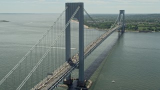 4.8K aerial stock footage approach and orbit the Verrazano-Narrows Bridge, New York City Aerial Stock Footage | AX83_207E