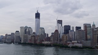 4K aerial stock footage Flying by World Trade Center, Lower Manhattan, New York, New York Aerial Stock Footage | AX84_015