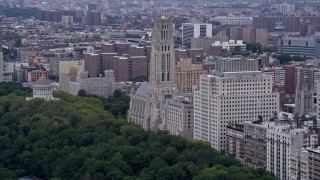 4K aerial stock footage of Riverside Church in Morningside Heights, New York City Aerial Stock Footage | AX84_033E