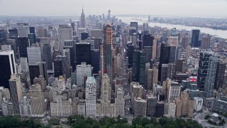 4K aerial stock footage tilt from Central Park to reveal Times Square in Midtown Manhattan, New York City Aerial Stock Footage | AX84_047E