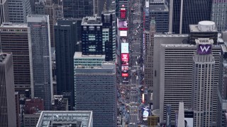 4K aerial stock footage of 7th Avenue, Times Square, Midtown Manhattan, New York, New York Aerial Stock Footage | AX84_049