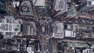 4K aerial stock footage Flying over 7th Avenue, Times Square, Midtown Manhattan, New York, New York Aerial Stock Footage | AX84_053