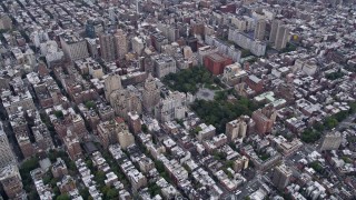 AX84_056 - 4K aerial stock footage Panning left across Washington Square Park, Greenwich Village, New York, New York