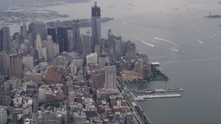 4K aerial stock footage Flying over Greenwich Village, revealing Lower Manhattan, New York, New York Aerial Stock Footage | AX84_080