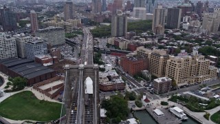 4K aerial stock footage Flying over Brooklyn Bridge, Brooklyn, New York, New York Aerial Stock Footage | AX84_118