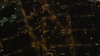 4K aerial stock footage Flying over Tribeca streets, New York, New York, night Aerial Stock Footage | AX85_030