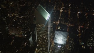 4K aerial stock footage Flying by Citigroup Center, Midtown Manhattan, New York, New York, night Aerial Stock Footage | AX85_066