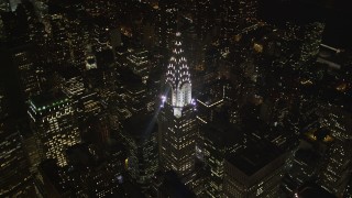 4K aerial stock footage Orbiting the Chrysler Building, Midtown Manhattan, New York, New York, night Aerial Stock Footage | AX85_070