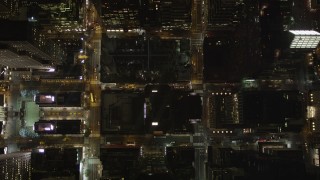 4K aerial stock footage Bird's eye view flying over Midtown Manhattan streets, New York, New York, night Aerial Stock Footage | AX85_079