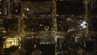 4K aerial stock footage Flying over streets, skyscrapers, Midtown Manhattan, New York, New York, night Aerial Stock Footage | AX85_080