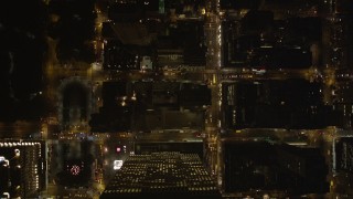 4K aerial stock footage Bird's eye view over city streets, Midtown Manhattan, New York, New York, night Aerial Stock Footage | AX85_081