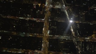 4K aerial stock footage Bryant Park, Avenue of the Americas, Midtown Manhattan, New York, night  Aerial Stock Footage | AX85_086