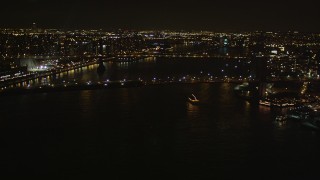 4K aerial stock footage Approaching Brooklyn Bridge, New York, New York, night Aerial Stock Footage | AX85_127