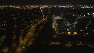 4K aerial stock footage Flying over New Jersey Turnpike, Newark Bay Bridge, Newark, New Jersey, night Aerial Stock Footage | AX85_139