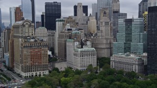 AX86_004 - 4K aerial stock footage tilt from the Hudson River to reveal Battery Park and Lower Manhattan, New York City