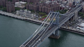 4K aerial stock footage orbit the Manhattan Bridge, New York City Aerial Stock Footage | AX86_019