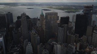 AX87_026 - 4K aerial stock footage Lower Manhattan, One Chase Manhattan Plaza, 40 Wall Street, New York, New York