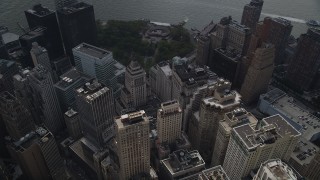 4K aerial stock footage Flying over Battery Park, Lower Manhattan, New York, New York Aerial Stock Footage | AX87_028