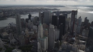 4K aerial stock footage of Woolworth Building, 8 Spruce Street, Lower Manhattan, New York, New York Aerial Stock Footage | AX87_035