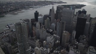 4K aerial stock footage of 8 Spruce Street, Lower Manhattan, toward the East River, New York, New York Aerial Stock Footage | AX87_036