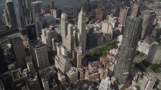 4K aerial stock footage Flying over Lower Manhattan skyscrapers toward Tribeca, New York, New York Aerial Stock Footage | AX87_050