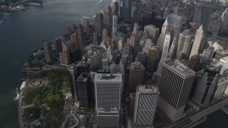 4K aerial stock footage Flying away from Lower Manhattan, New York, New York Aerial Stock Footage | AX87_062