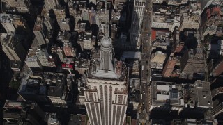 AX87_078 - 4K aerial stock footage Bird's eye view of Empire State Building, Midtown Manhattan, New York, New York