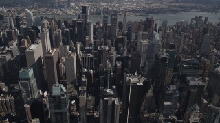 4K aerial stock footage Flying over skyscrapers, Midtown Manhattan, New York, New York Aerial Stock Footage | AX87_091