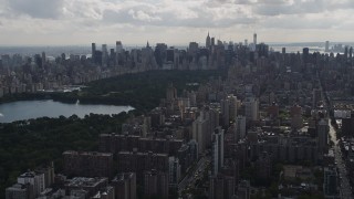 4K aerial stock footage Flying away from Central Park, Upper West Side, New York, New York Aerial Stock Footage | AX87_127