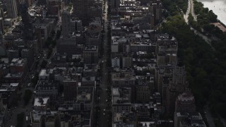 4K aerial stock footage Tilting up from Upper West Side, revealing Midtown Manhattan, New York, New York Aerial Stock Footage | AX87_128