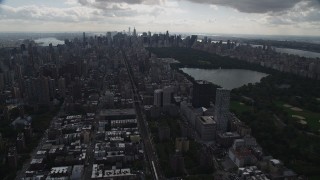 4K aerial stock footage Flying by the Upper East Side, Central Park, New York, New York Aerial Stock Footage | AX87_135