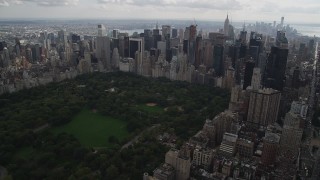 4K aerial stock footage Approaching Midtown Manhattan skyscrapers, New York, New York Aerial Stock Footage | AX87_147