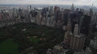 4K aerial stock footage Approaching Midtown Manhattan skyscrapers, New York, New York Aerial Stock Footage | AX87_148