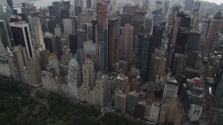 4K aerial stock footage Approaching Midtown Manhattan skyscrapers, from Central Park, New York Aerial Stock Footage | AX87_150